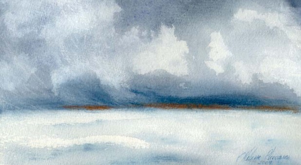 Les Îles vues par les phoques - Aquarelle et pastel d\'Hélène Chevarie - droits réservés