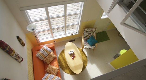 View of the living room from the loft