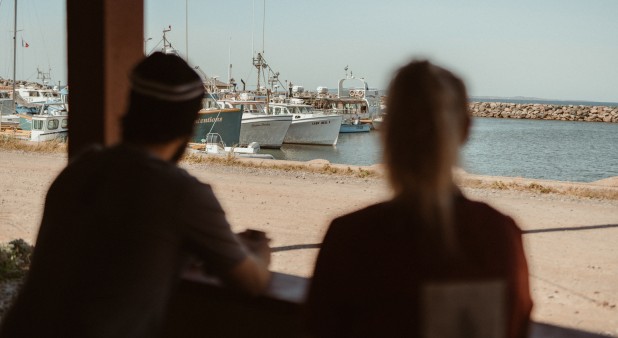 View from the patio of La Marina; cofee shop next the boutique