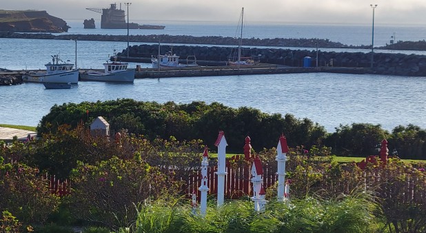 outside view on fishing port and garden