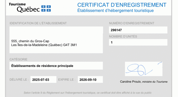 certificat enregistrement