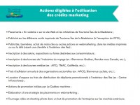 Actions éligibles à l'utilisation des crédits marketing