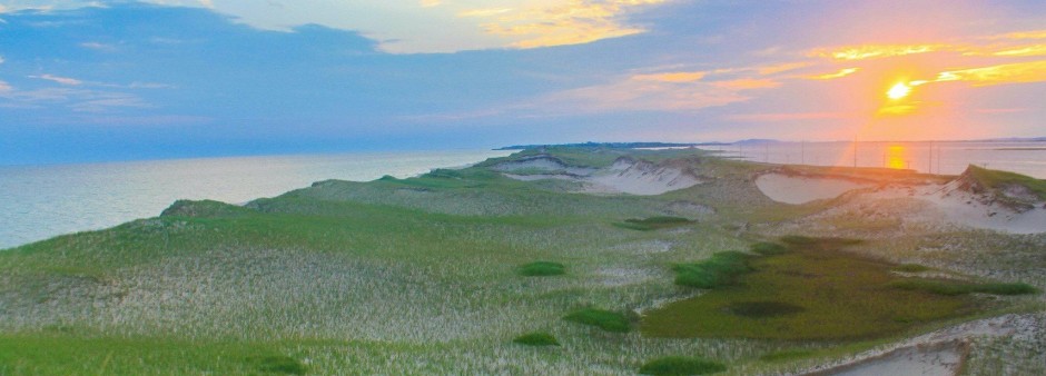 Îles de la Madeleine, dune, sable, mer, coucher de soleil, foin de dune 