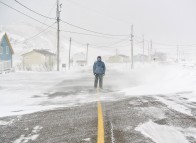 Îles de la Madeleine, winter, snow, wind, road, houses, 