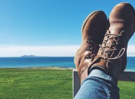 Îles de la Madeleine, landscape, boots, Entry Island,sea, grass