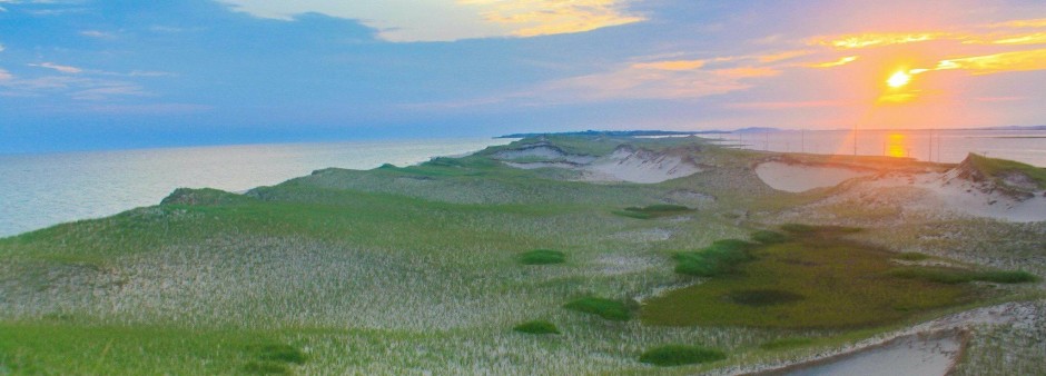 Magdalen Island, sand dune, sea, sunset, blue sky 