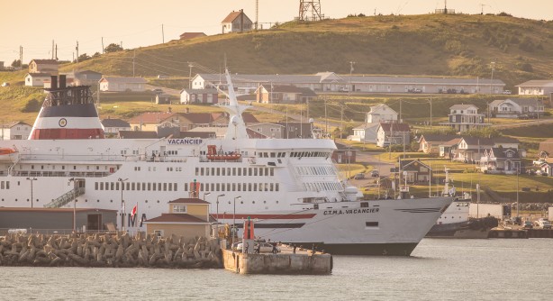 Ferry and Cruiseship at Cap-aux-Meules wharf