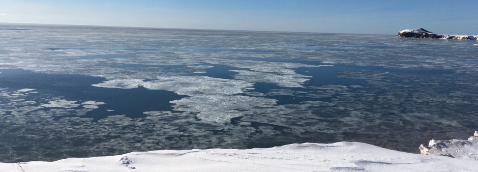 Frozen maritime winter seascape on the Îles de la Madeleine